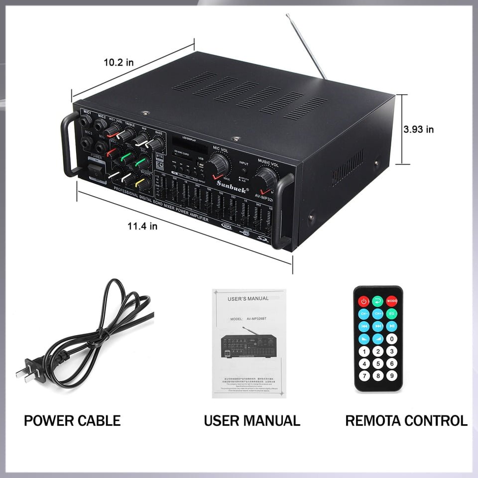 Aplificador 2000W 5.0 bluetooth 2 canais 12V/220V AV 4 ENTRADAS micro para CARRO e CASA - Image 5