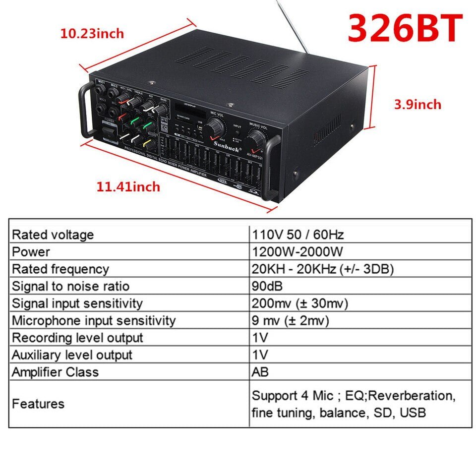 Aplificador 2000W 5.0 bluetooth 2 canais 12V/220V AV 4 ENTRADAS micro para CARRO e CASA - Image 4