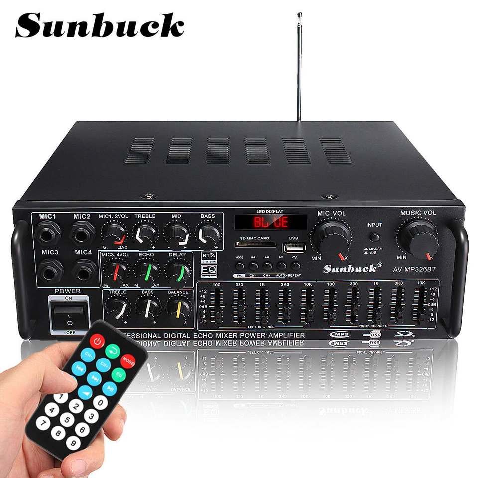 Aplificador 2000W 5.0 bluetooth 2 canais 12V/220V AV 4 ENTRADAS micro para CARRO e CASA