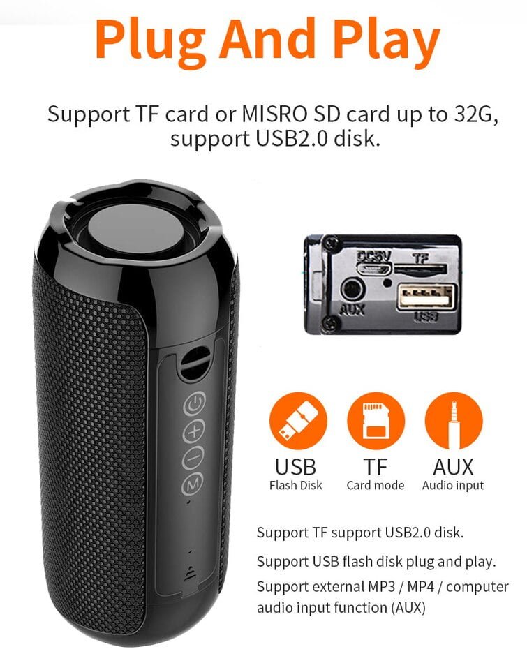 T&G Alto-falante Bluetooth portátil Subwoofer ® Sem fio à prova d'água Boombox - Image 4