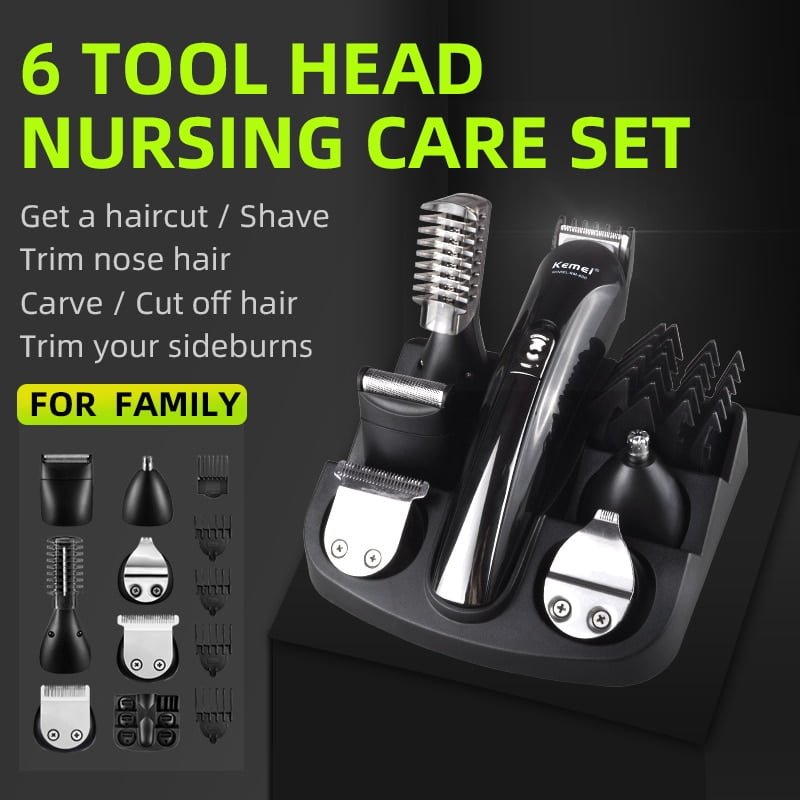 Kemei 6 em 1 aparador de cabelo recarregável de titânio