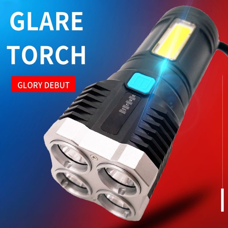 Lanterna de luz Potente de quatro Luzes, recarregável USB, Lanterna de tiro de longo alcance - Image 3