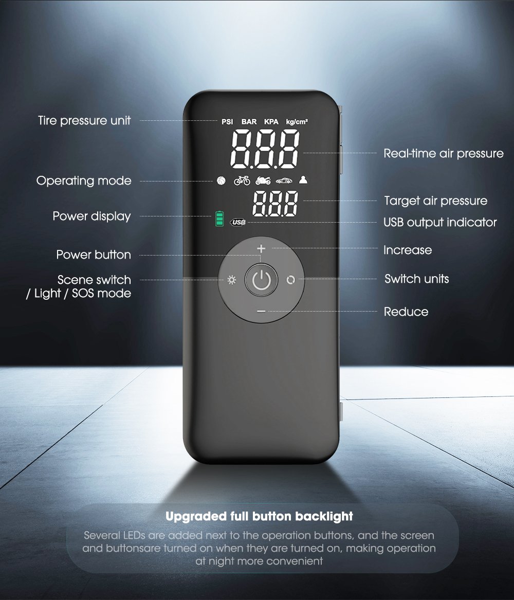 CARSUN Rechargeable Air Pump Tire Inflator Portable Compressor Digital Cordless Car Tyre Inflator For Motocycle Bicycle Balls - Image 13